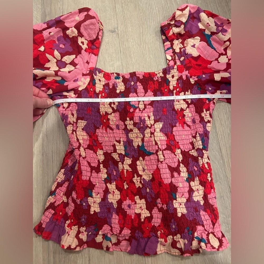 FREE PEOPLE Floral ARIANA SmockBodice PuffSleeve Top /Size XS / - Picture 12 of 12